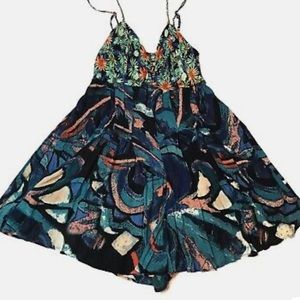 Free People Abstract Print Cut Out Smocked Flowy Dress